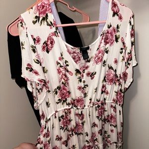 rue 21 plus white floral smock dress w/ buttons